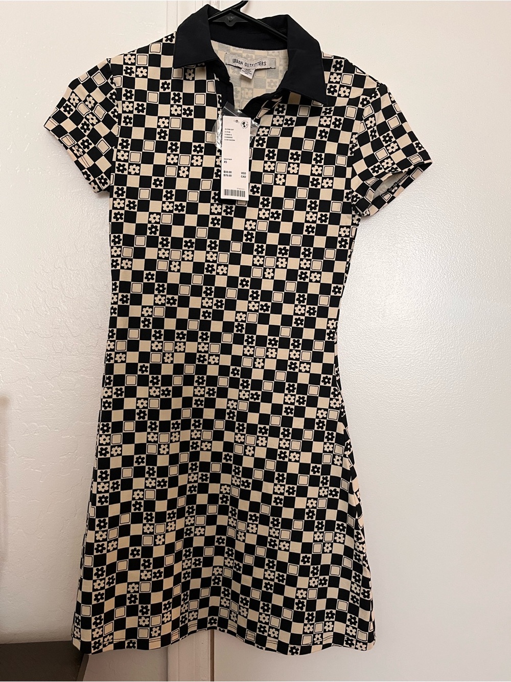 Urban Outfitters Black & Cream Check Polo Mini Dress